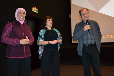 Samah Jabr, psychiatre, psychothérapeute, Alexandra Dols, réalisatrice et Jean-Paul Roche, vice-président de l'association AFPS.